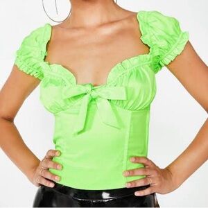 I AM GIA Naomi Puff Sleeve Top - Neon Green Corset Blouse